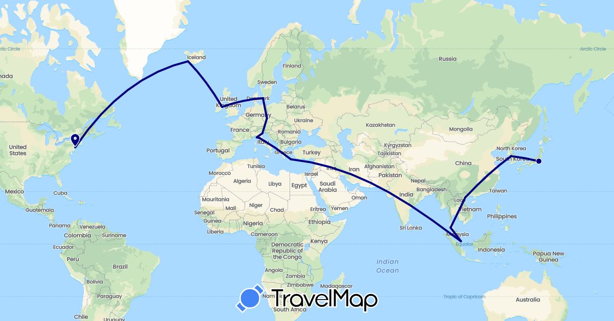 TravelMap itinerary: driving in Czech Republic, Denmark, Greece, Ireland, Iceland, Italy, Japan, South Korea, Singapore, Thailand, United States, Vietnam (Asia, Europe, North America)