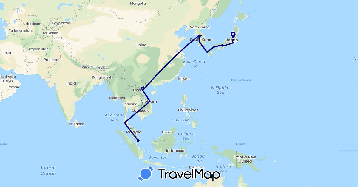 TravelMap itinerary: driving in Japan, South Korea, Singapore, Thailand, Vietnam (Asia)